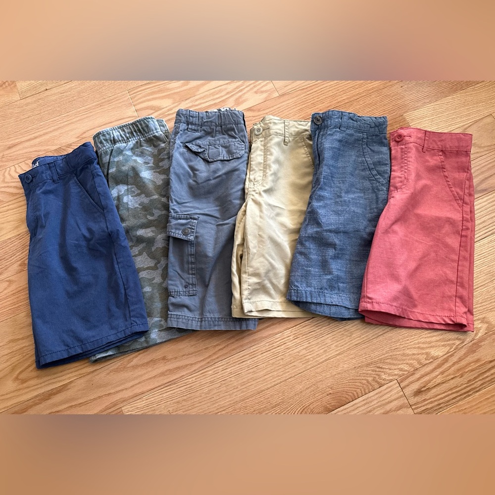 Cat & Jack bundle of 6 pair of boys shorts size 12, blue, gray, khaki